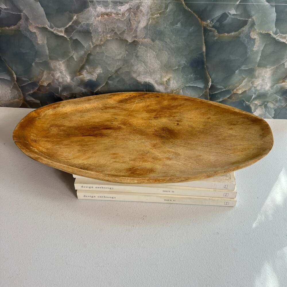 Unbranded Wooden Decor Plate Tray 17.5 x 8.5 in Handcrafted Oval Kitchen
